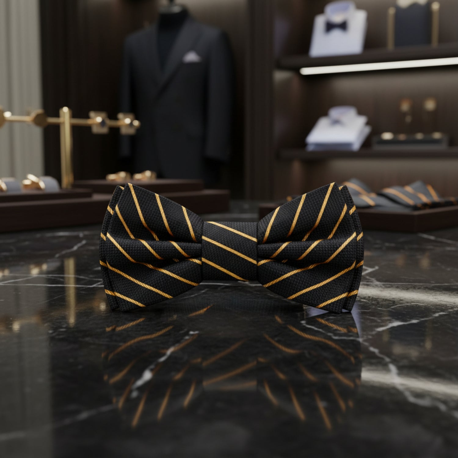 Black and Gold Stripe Bow Tie
