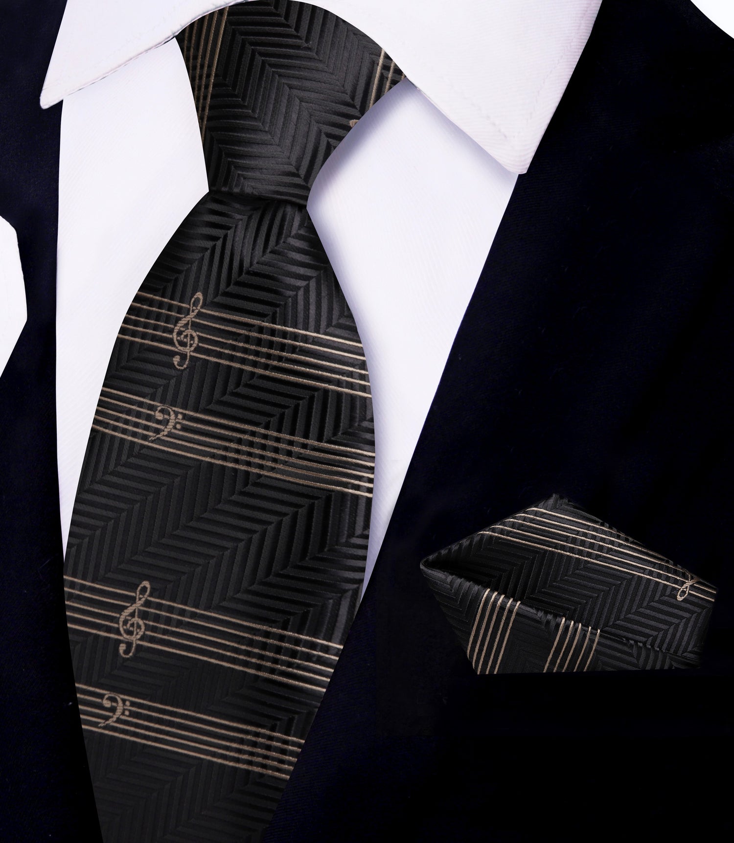Black and Gold Printed Music Tie and Pocket Square
