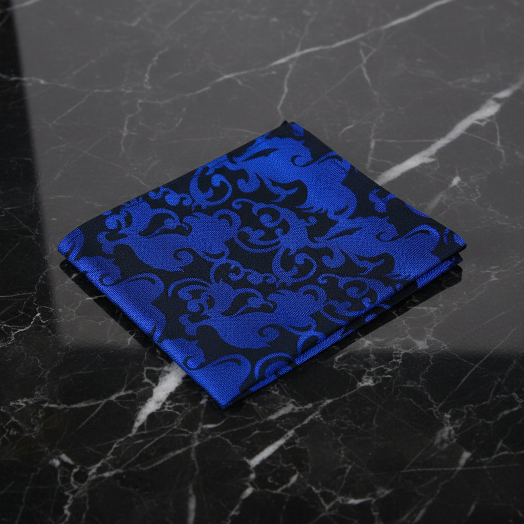 A Black, blue Vine Pattern Pocket Square