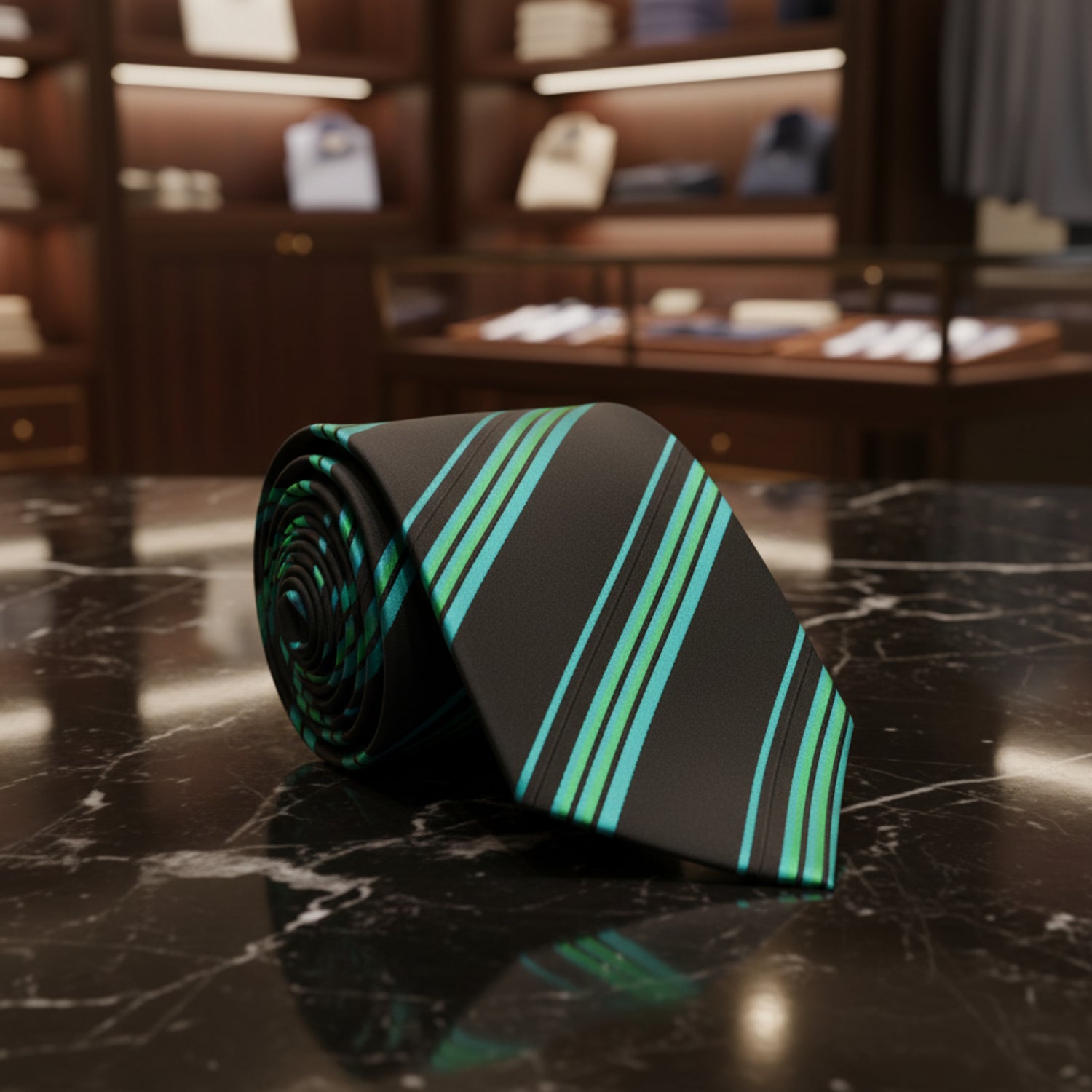Black, Green, Blue Stripe Necktie 