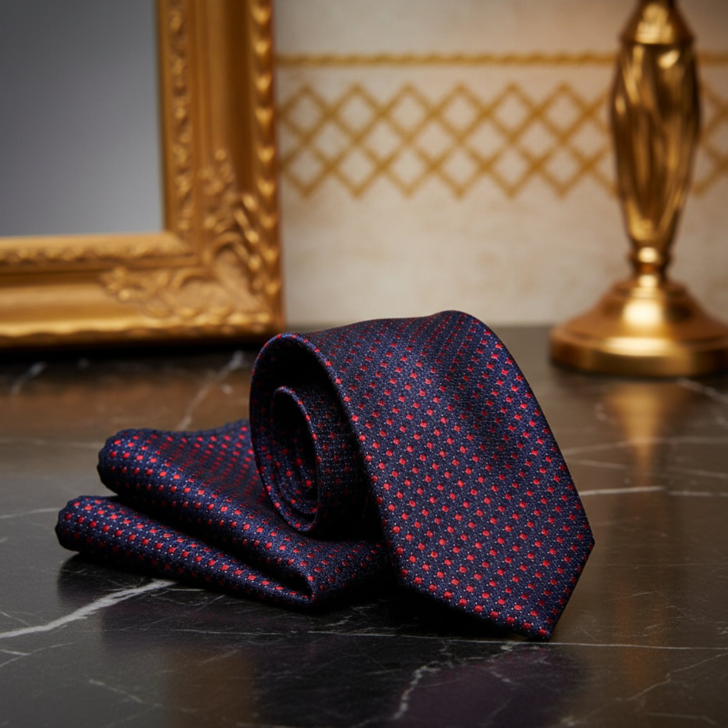 Alt View: Black, Red and Purple Check Tie and Pocket Square