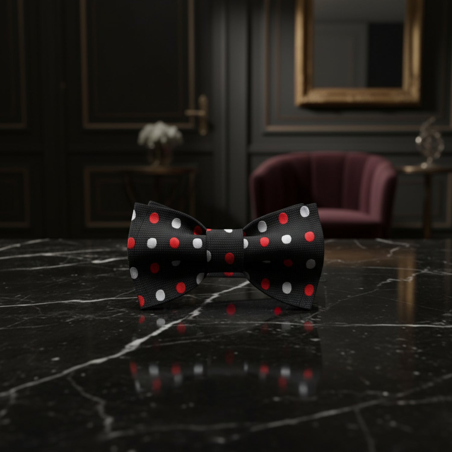 Black, White, Red Polka Bow Tie