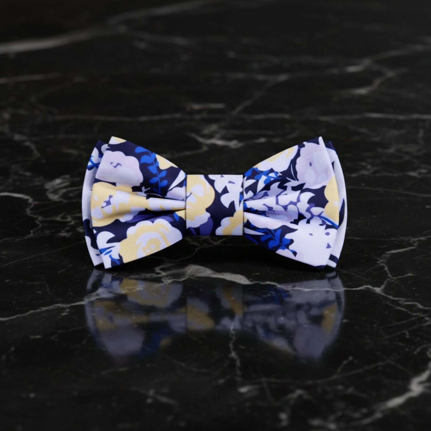 Blue, Black Floral Bow Tie 