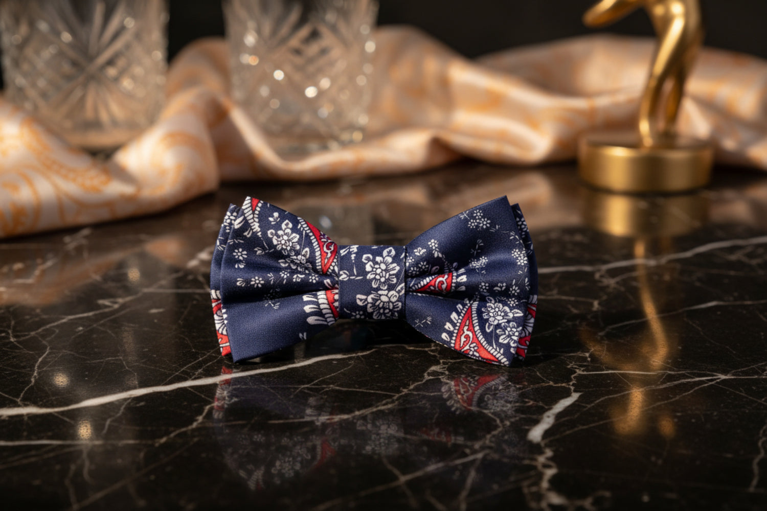 Blue Red Paisley Bow tie