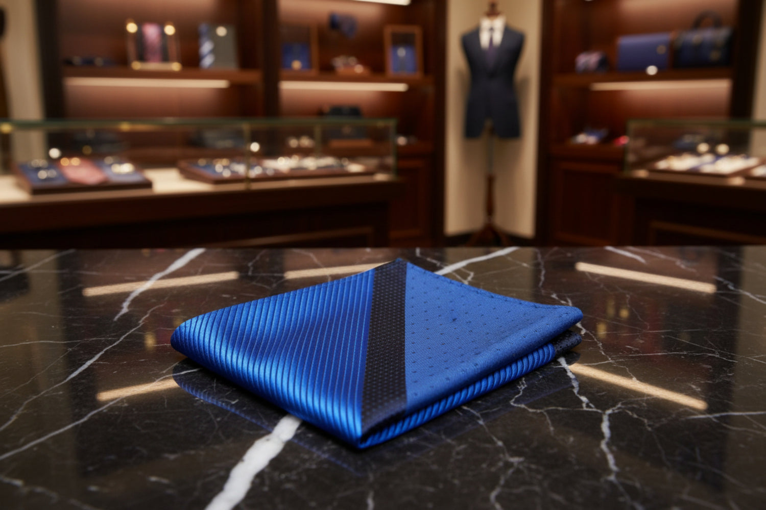 A Blue Color Stripe with Subtle Check and Stripe Texture Pattern Pocket Square