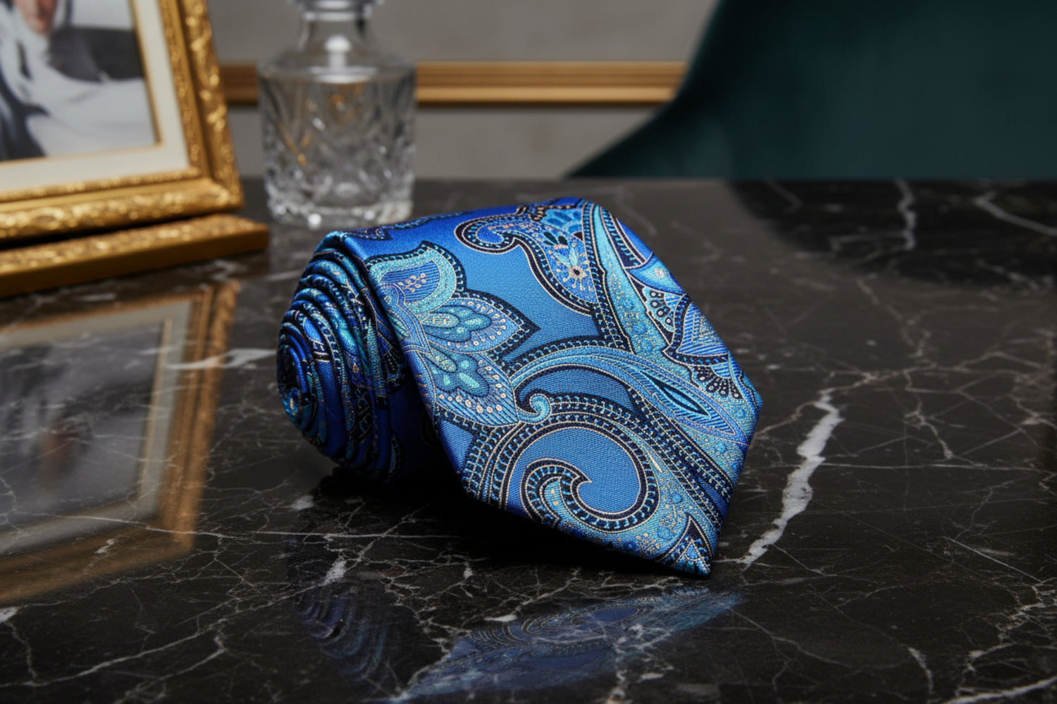 Shades of Blue Paisley Tie