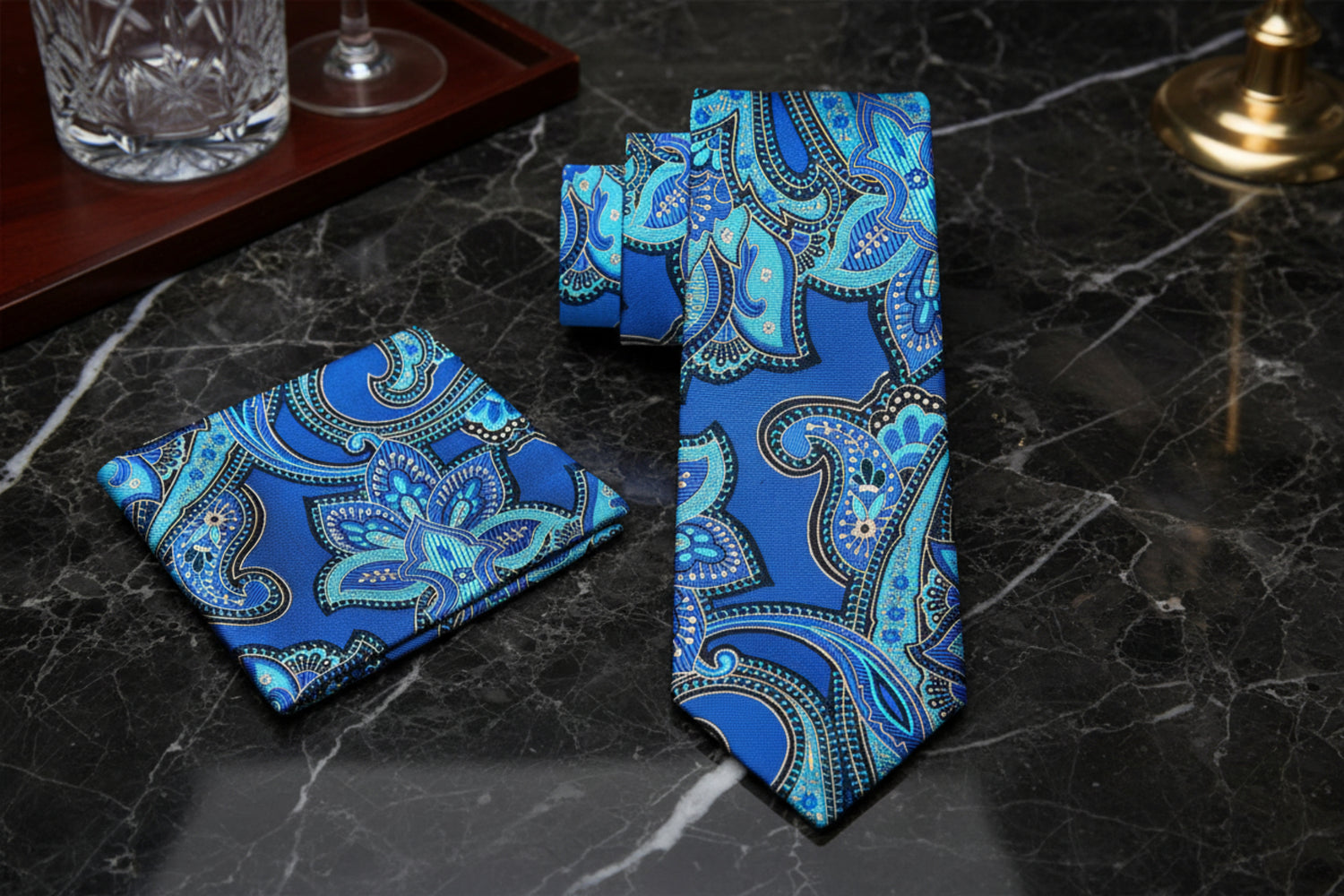 alt view Shades of Blue Paisley Tie and Square