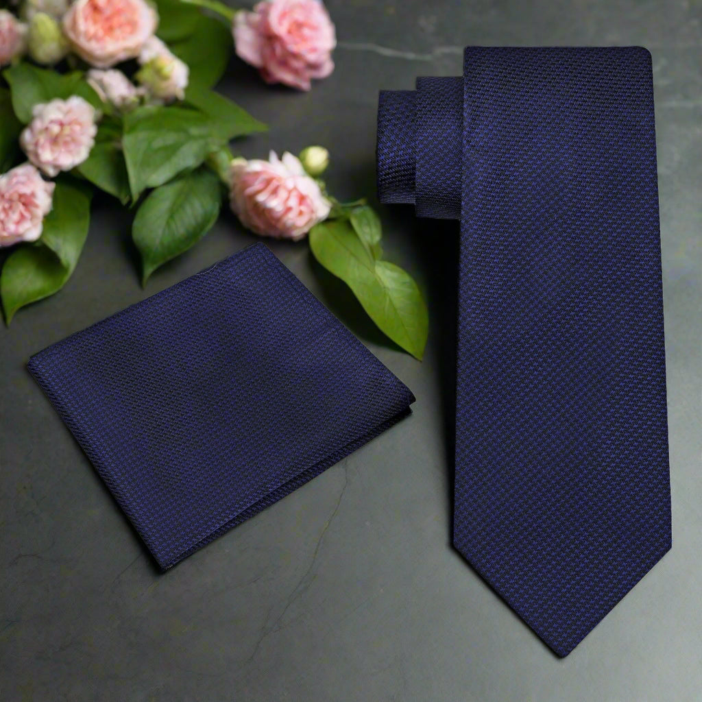 Alt View: Blue and Black Hounds Tooth Tie and Square