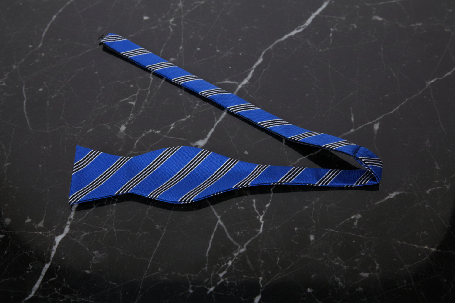  Blue, Black, White Stripe Pattern Self Tie Bow Tie Untied