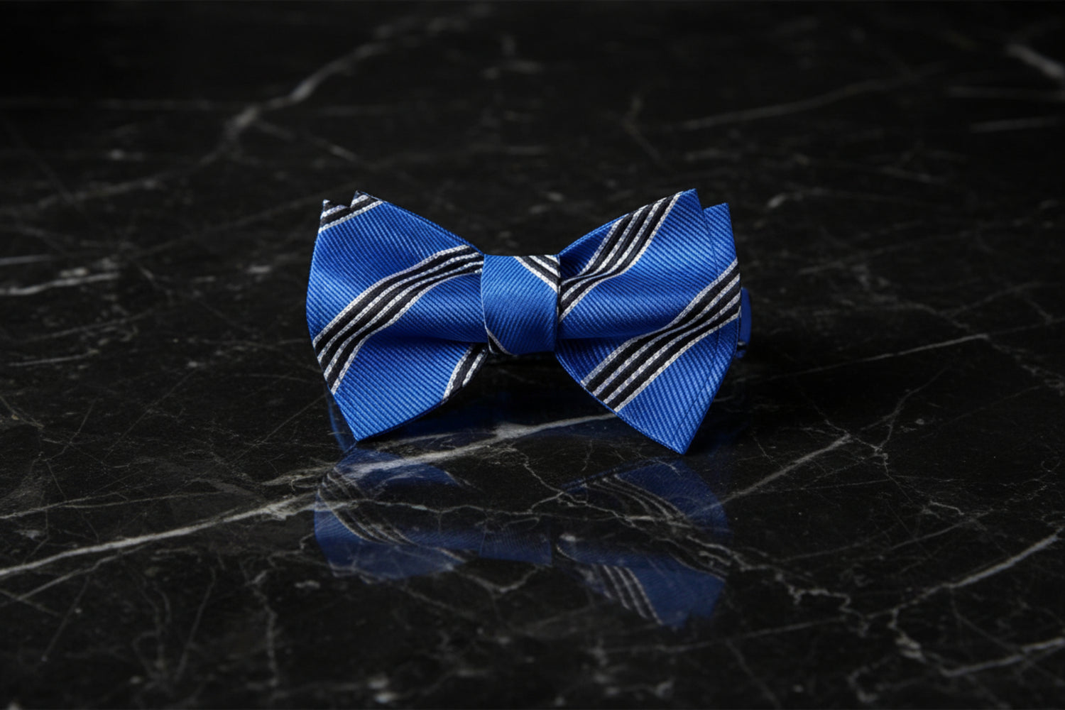 Blue, Black, White Stripe Pattern Self Tie Bow Tie,