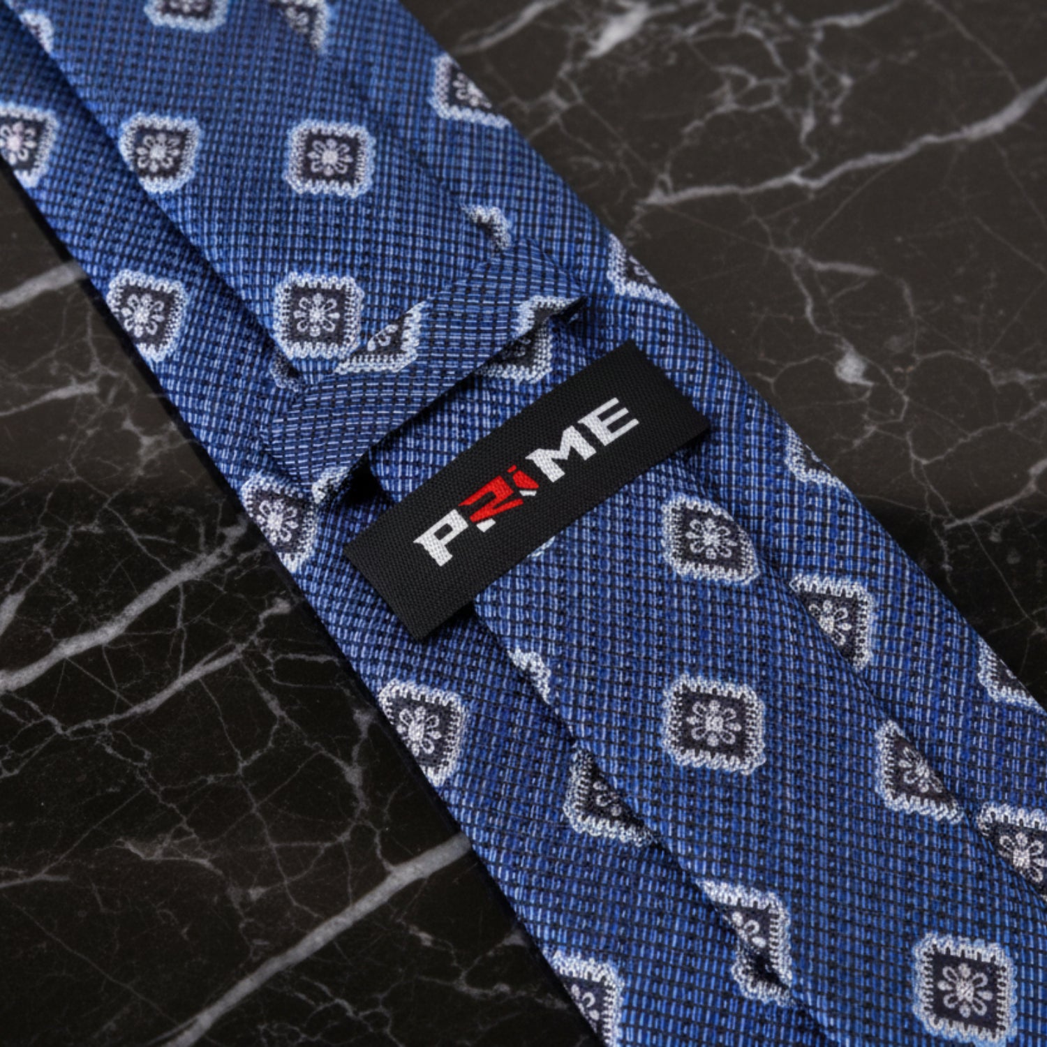 Blue, Black Geometric Medallion Tie Keep