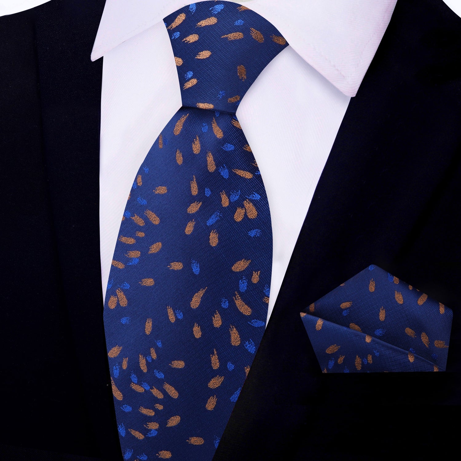 Dark Blue, Blue and Light Brown Comets Tie and Pocket Square