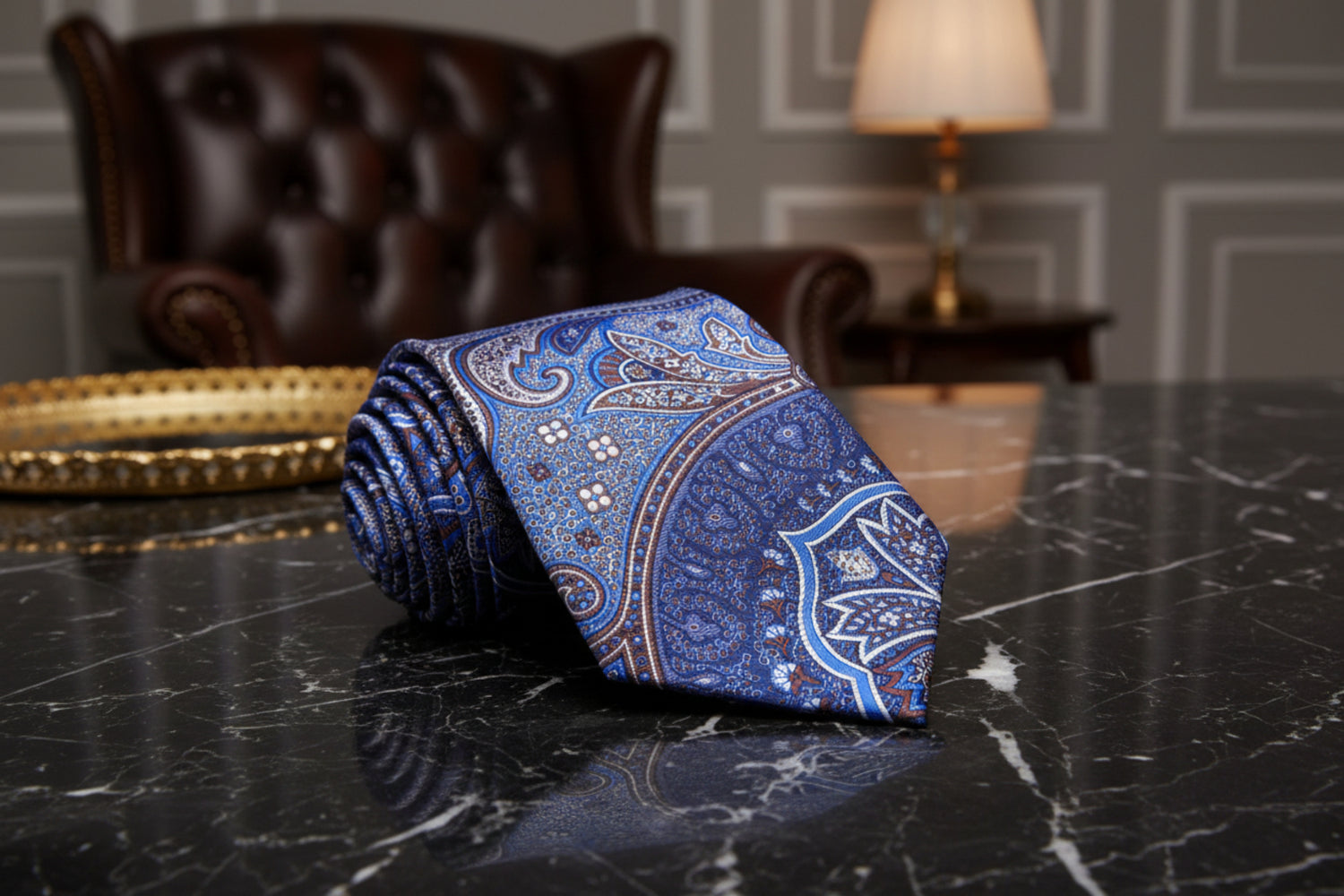 Blue Brown Paisley Tie  