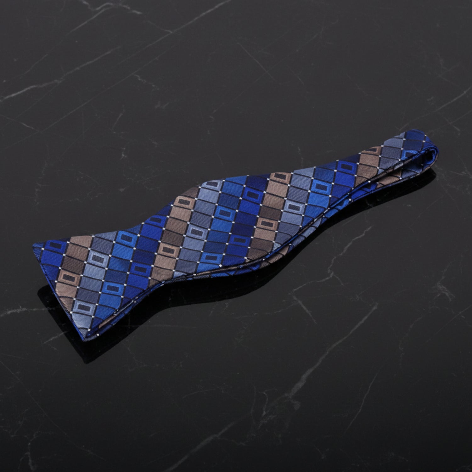 Blue, Brown Geometric Bow Tie Untied