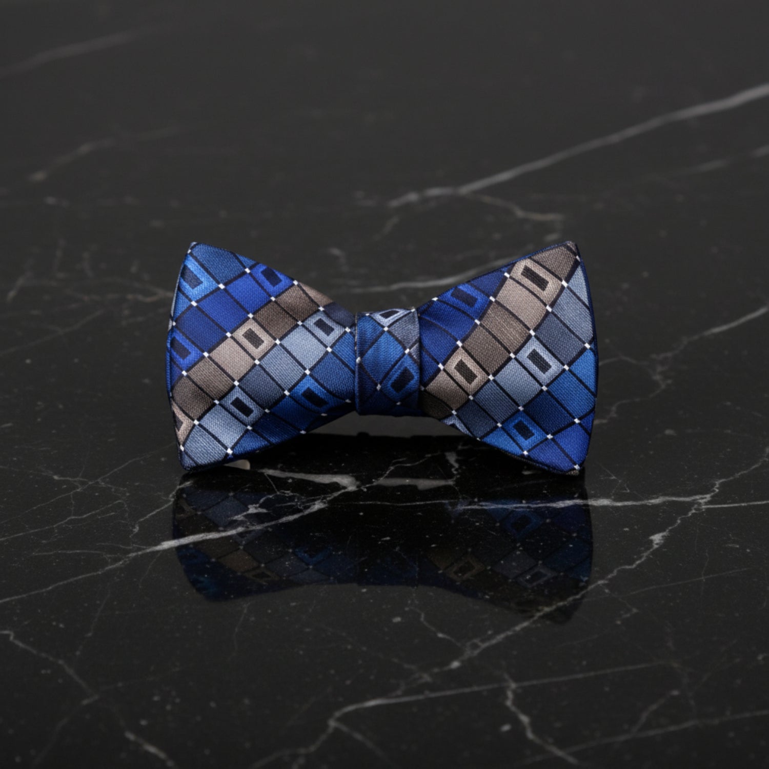 Blue, Brown Geometric Bow Tie  