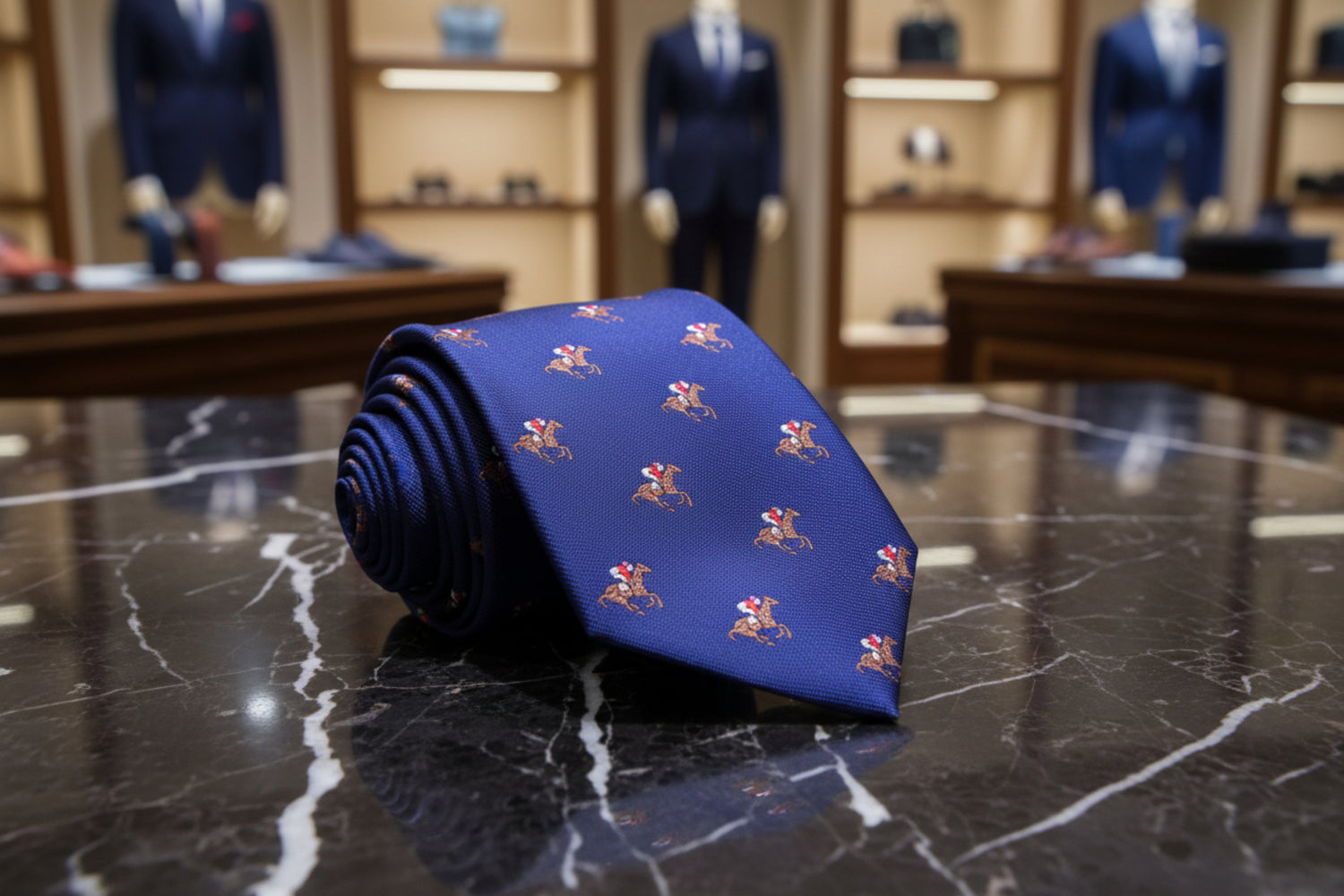 Blue, Brown, Red Racehorse and Jockey Necktie