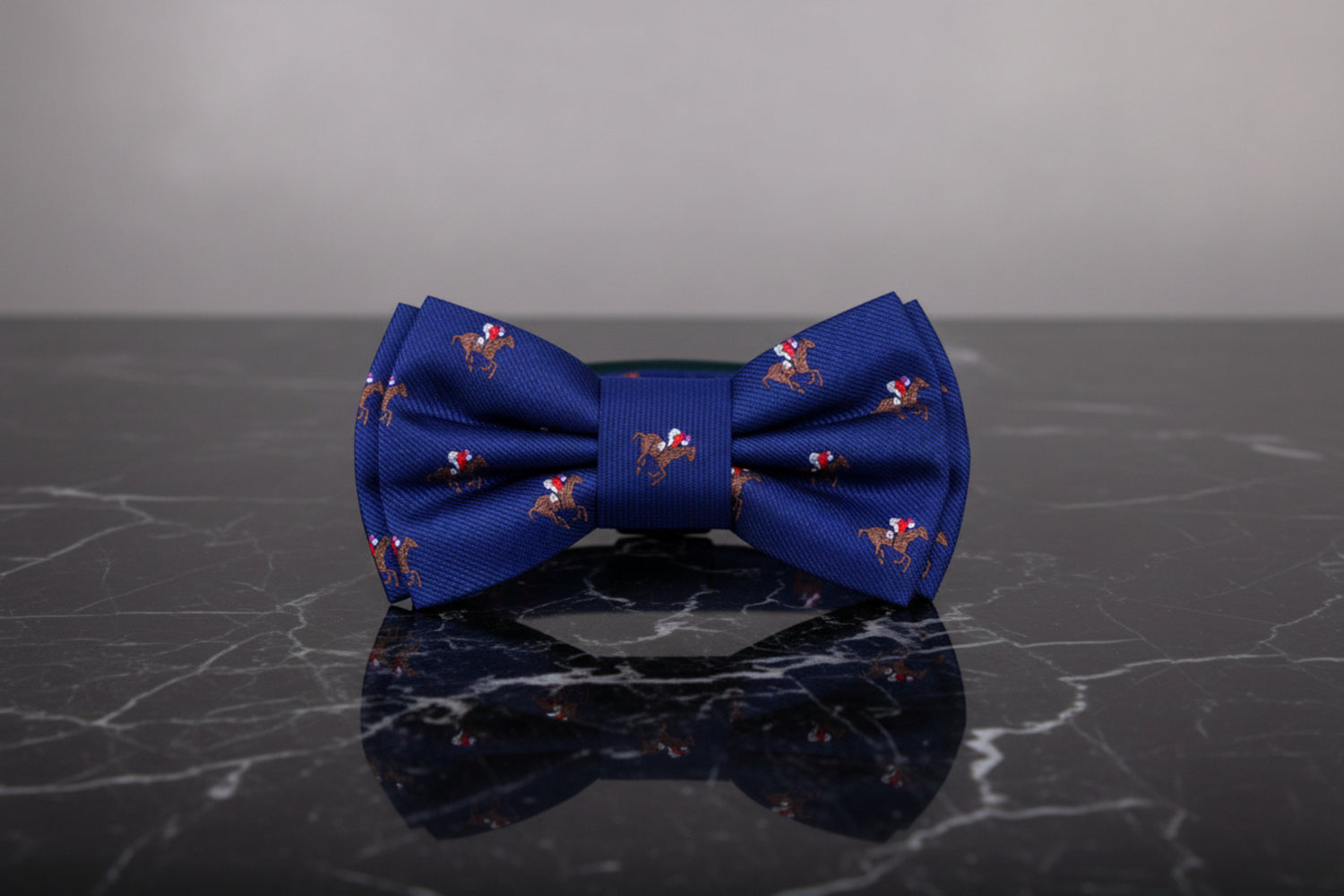 Blue Racehorse and Jockey Pre Tied Bow Tie