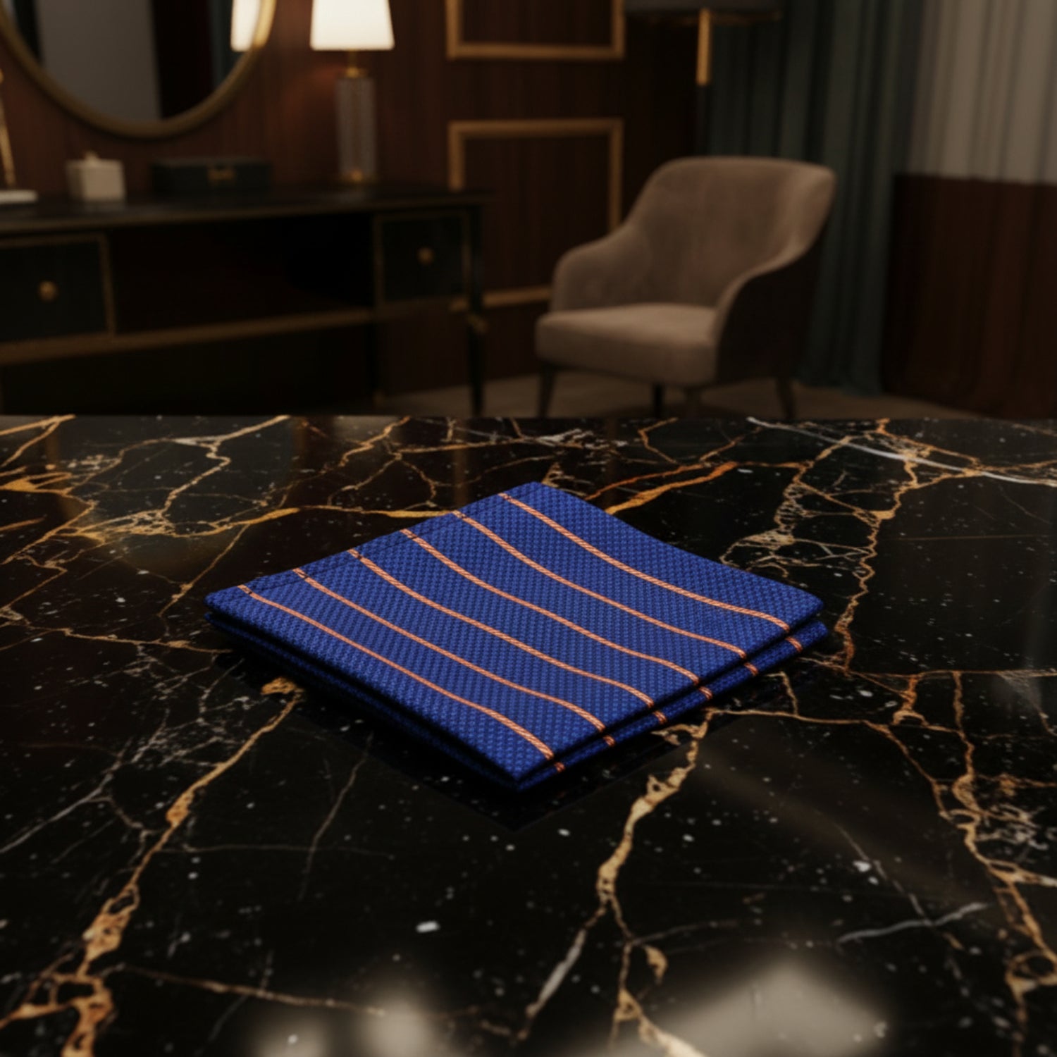 A Blue, Brown Stripe Pattern Pocket Square