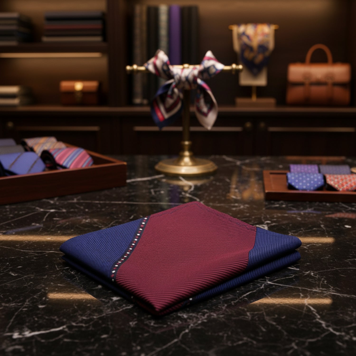 Blue Burgundy Lucky Pocket Square