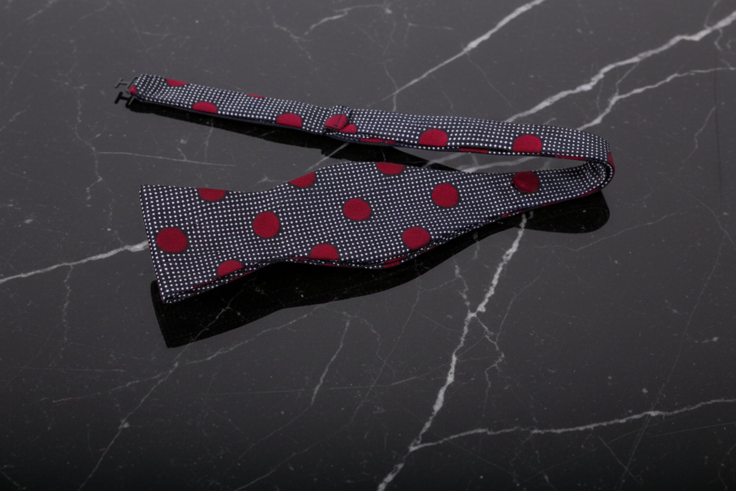 Deep Blue, Burgundy Polka Bow Tie Self Tie