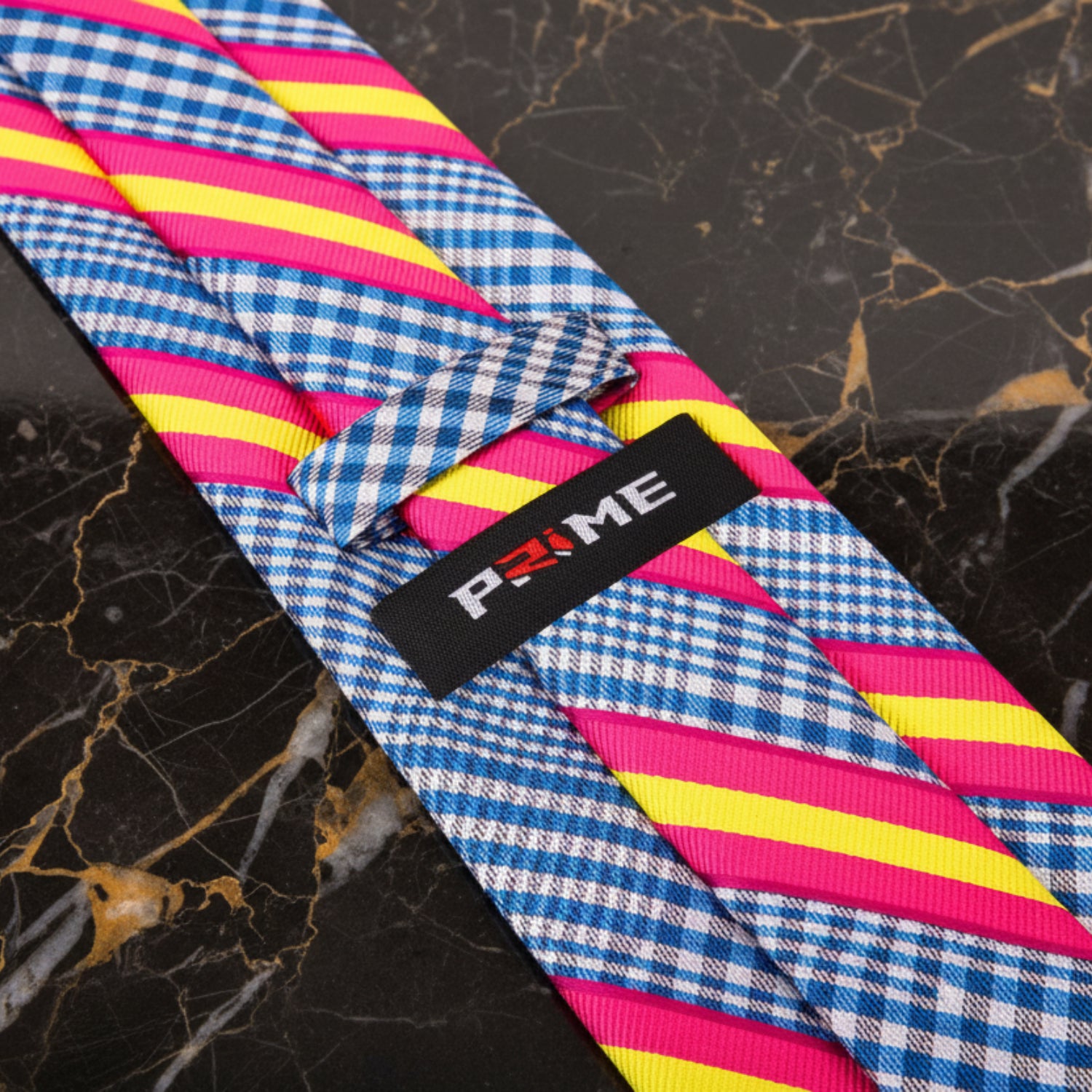Blue Plaid with Pink and Yellow Stripe Tie Keep