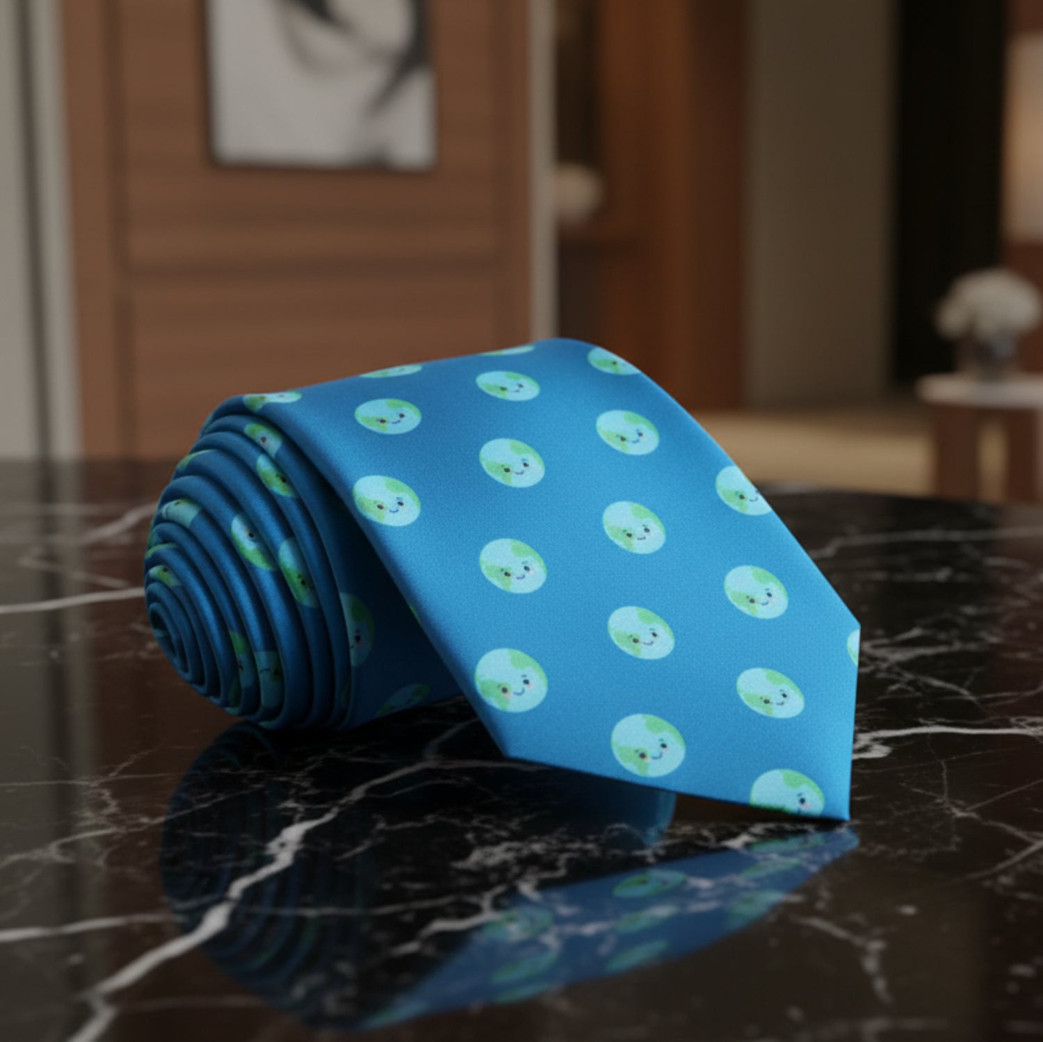 Light Blue, Green Smiling Earth Tie  