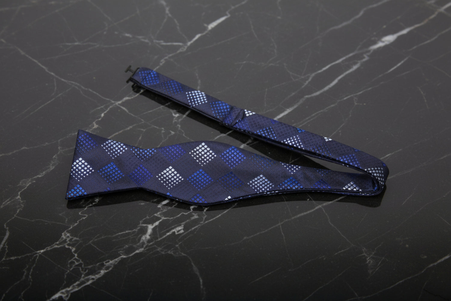 Blue, White Geometric Self Tie Bow Tie