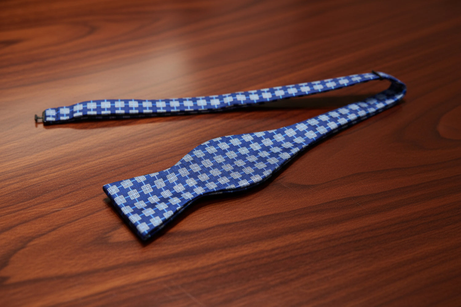 Blue, Light Blue Geometric Blue Bow Tie Untied