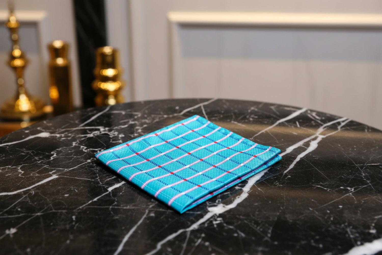 A Blue, pink Geometric Diamonds Pattern Silk Pocket Square