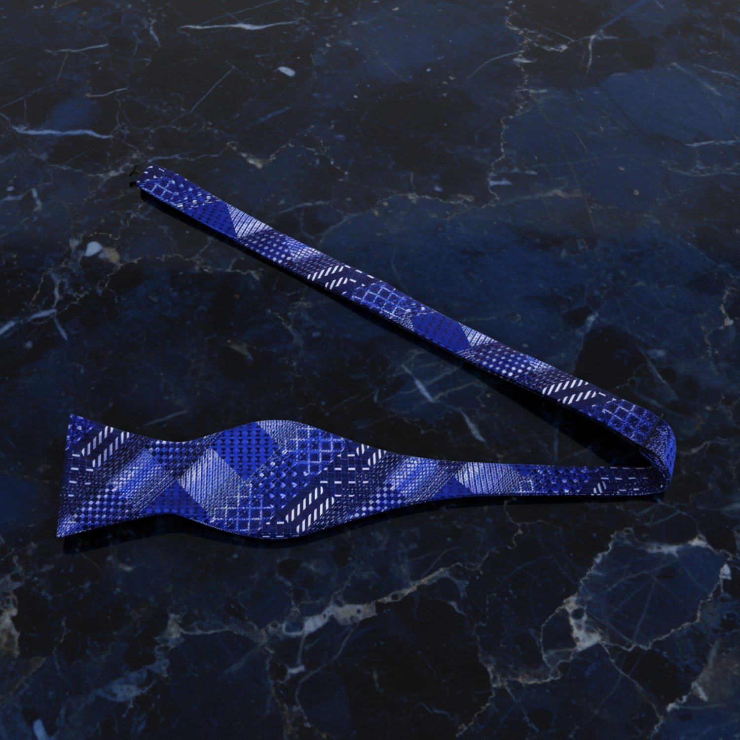 Untied: A Blue Abstract Diamond Shape Pattern Self Tie Bow Tie