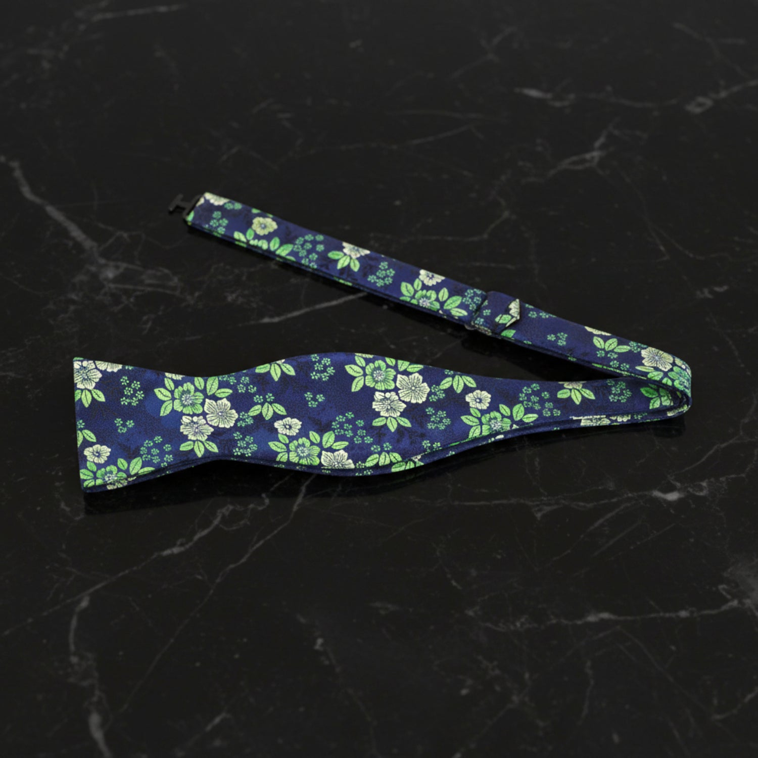 Blue and Green Floral Bow Tie Self Tie