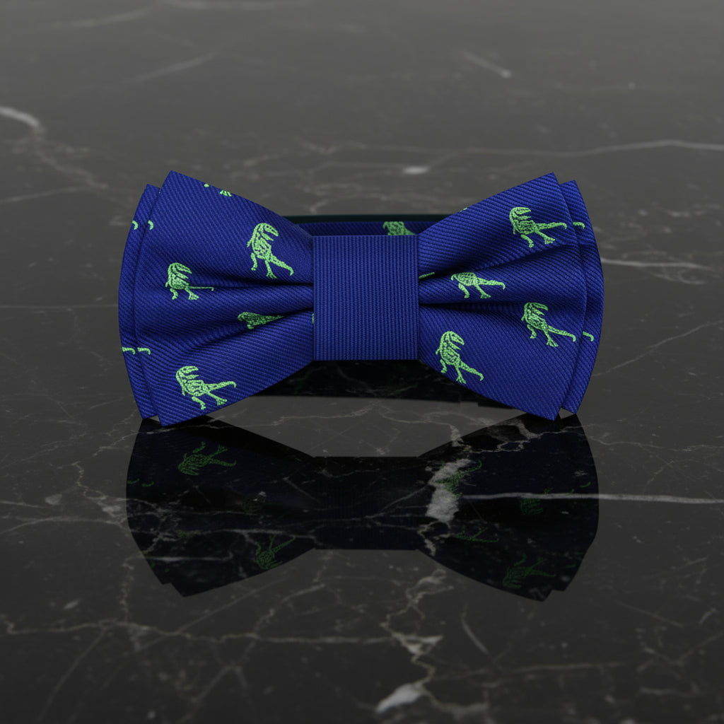Pre Tied: Blue, Green Bow Tie with T Rex