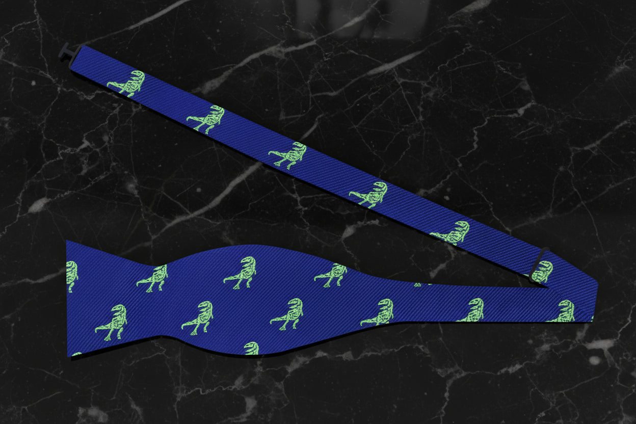 Self Tie: Blue and Green T Rex Bow Tie