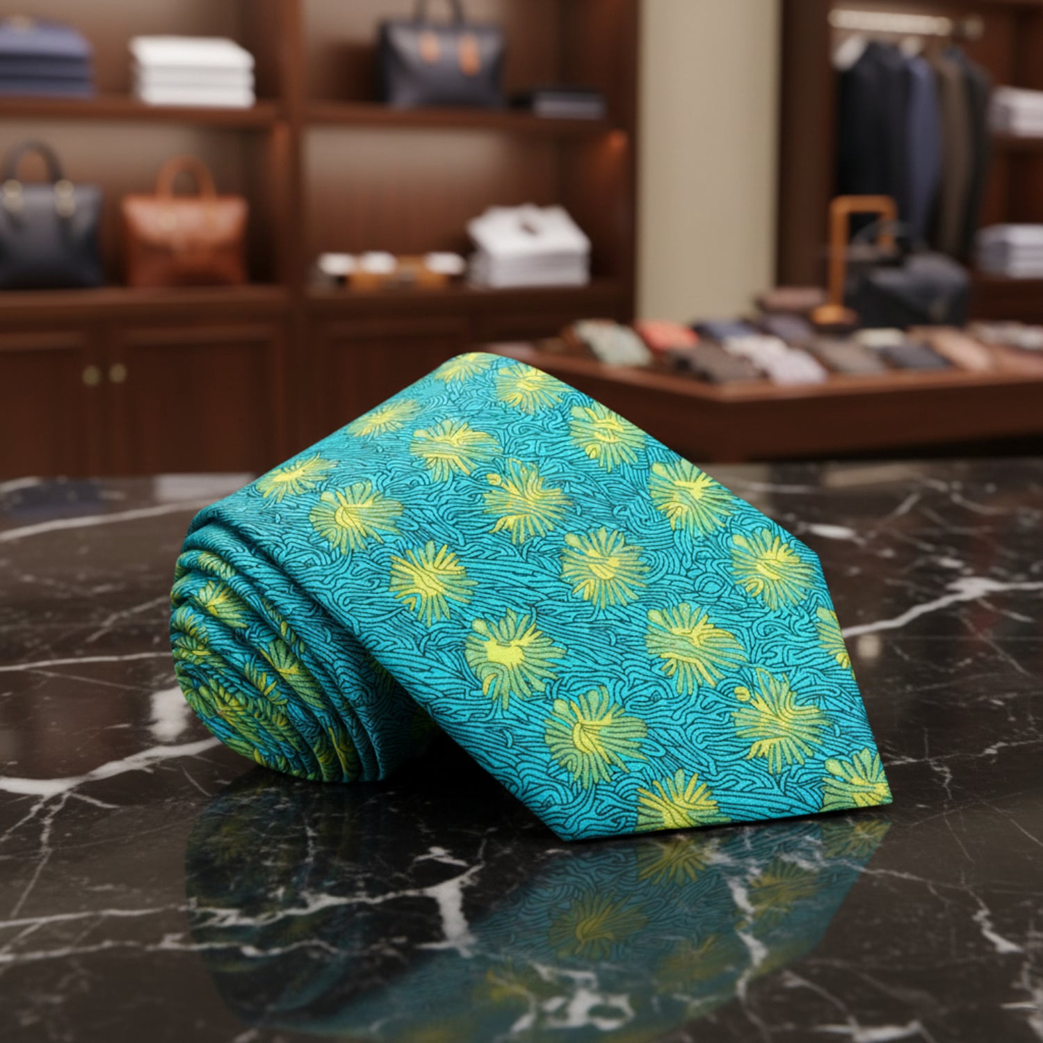 Light Blue, Yellow, Green Abstract Tie 