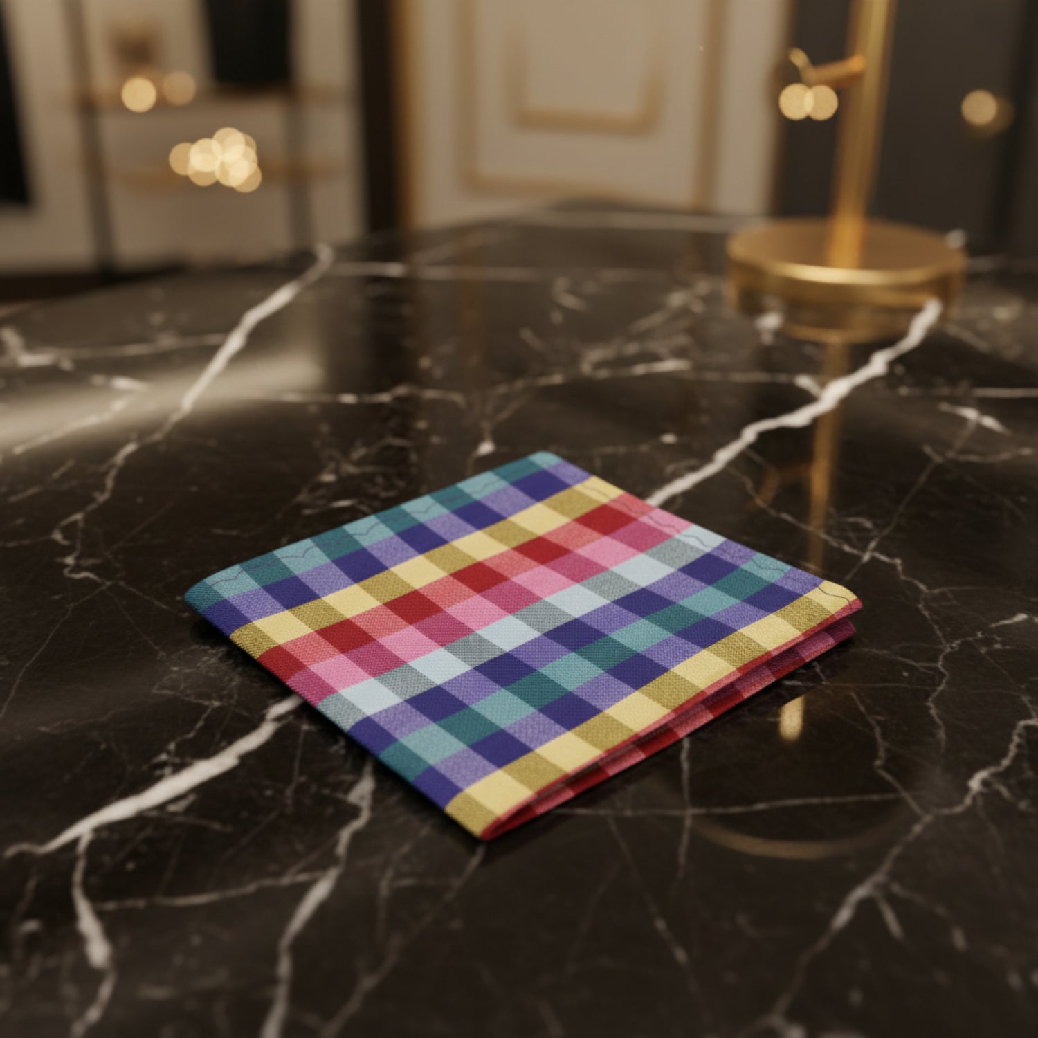 A Red, Blue, Yellow, Green Geometric Squares Pattern Pocket Square