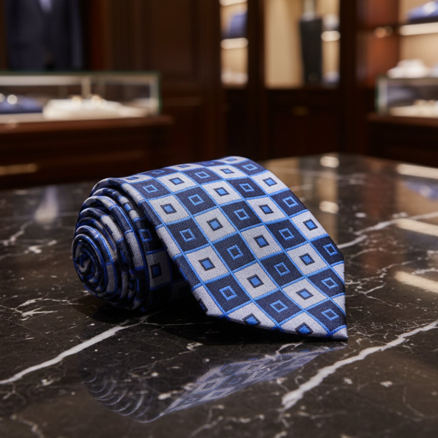 Blue and Grey Big Blocks Necktie 