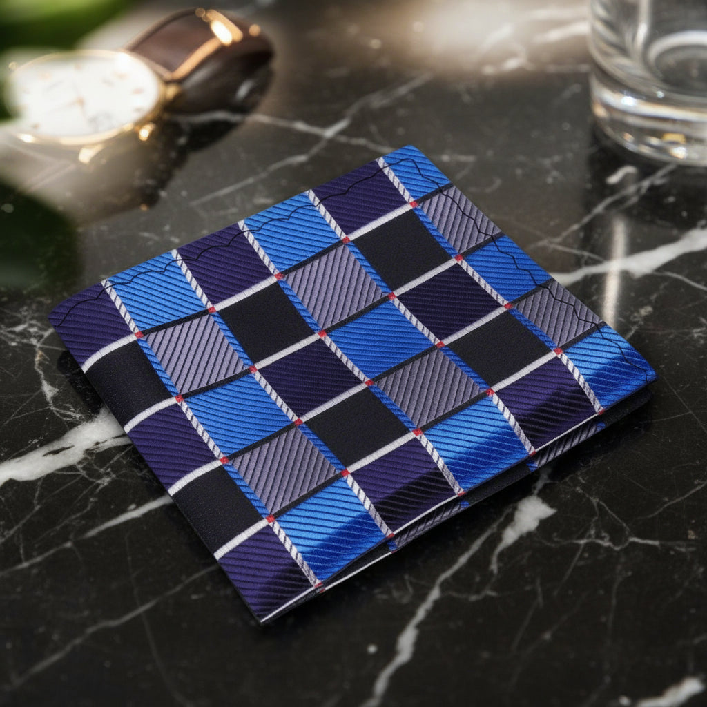 A Blue, Grey, Black Geometric Squares Pattern Pocket Square