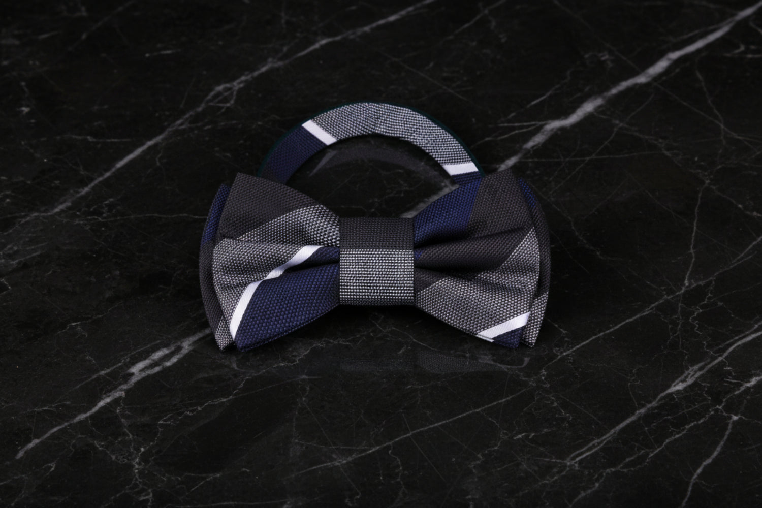 Brown, Grey, Blue Stripe Bow Tie Pre Tied