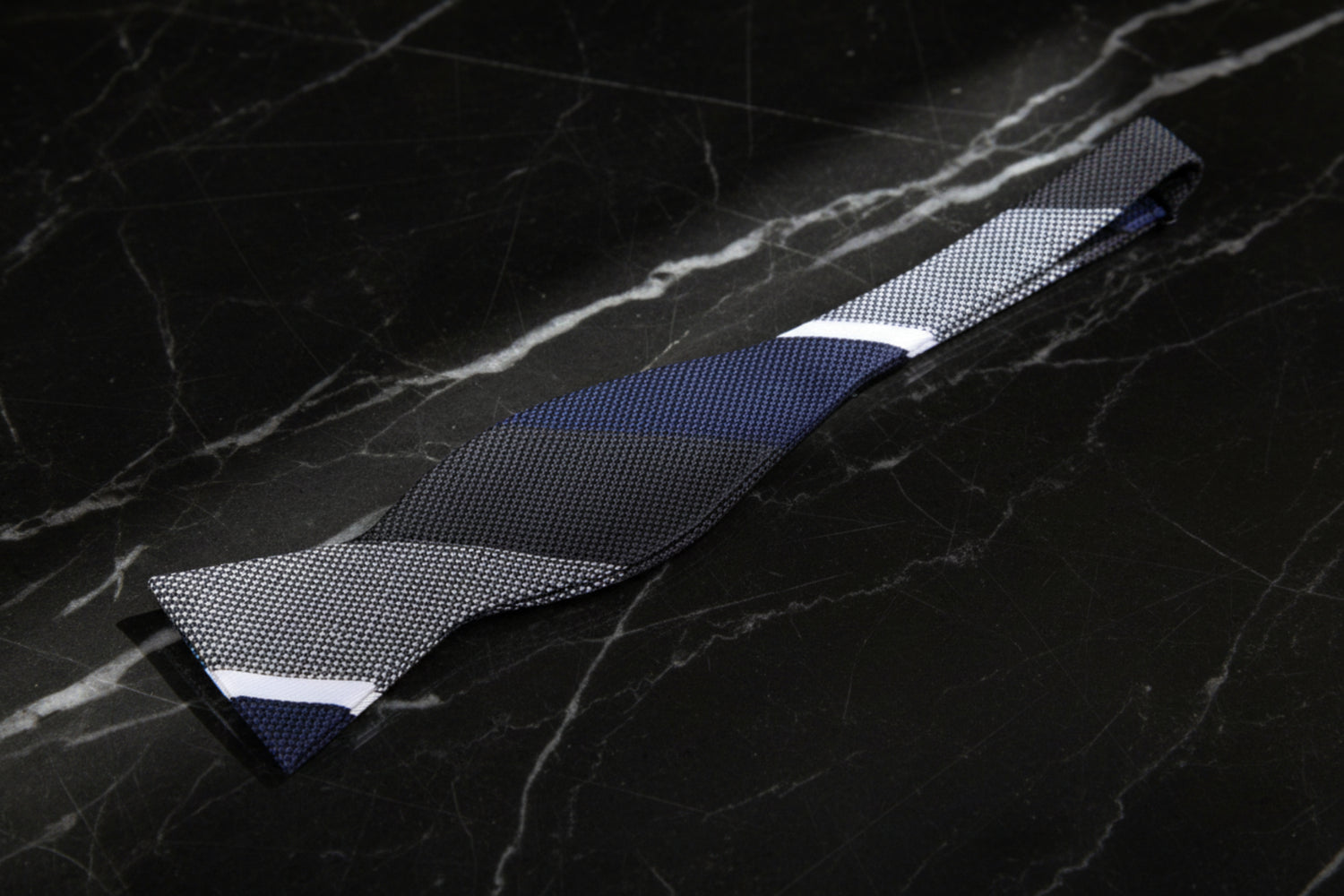 Brown, Grey, Blue Stripe Bow Tie Self Tie