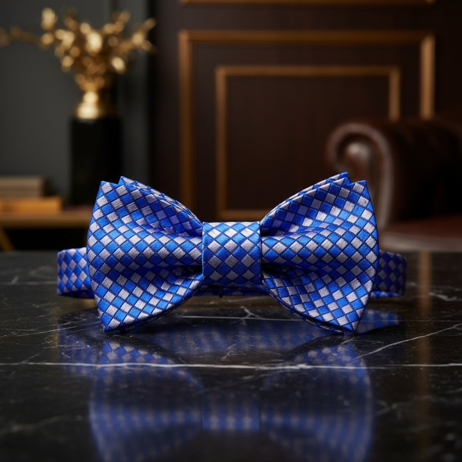 Blue, Grey Diamonds Bow Tie