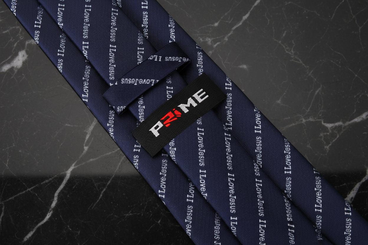 Navy Blue, Grey "I love Jesus" Tie Keep