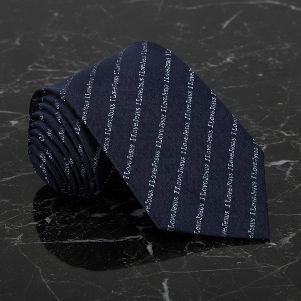 Navy Blue, Grey "I love Jesus" Tie  