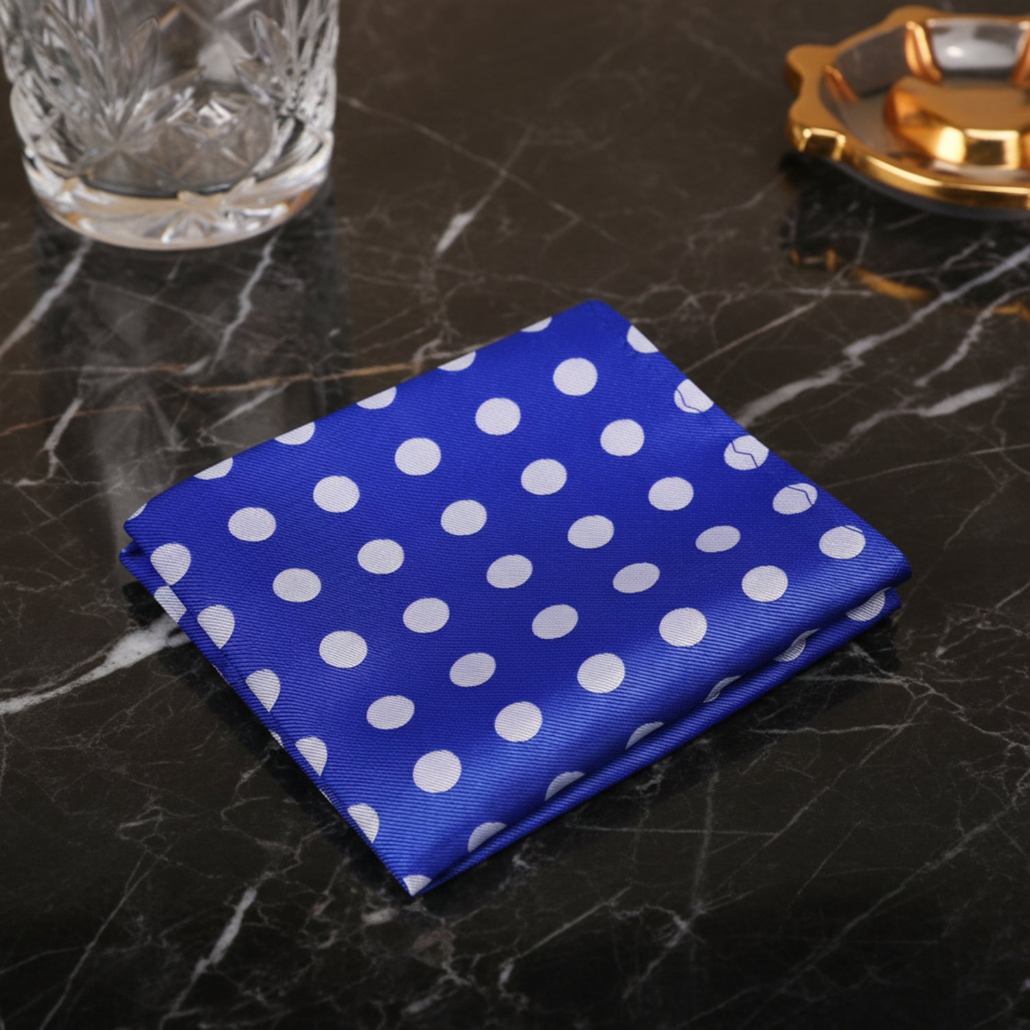 A Blue, Grey Polka Pattern Pocket Square