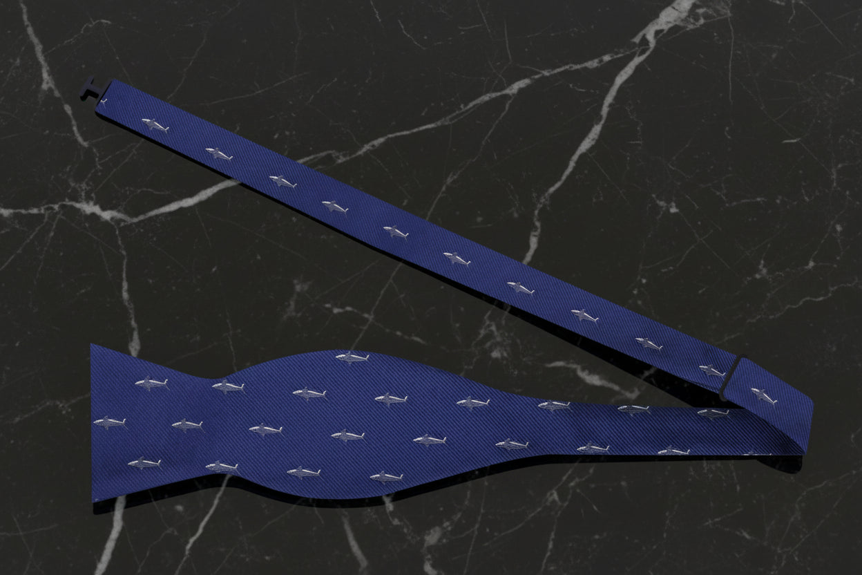 Blue Grey Light Grey Sharks Bow Tie Self Tie