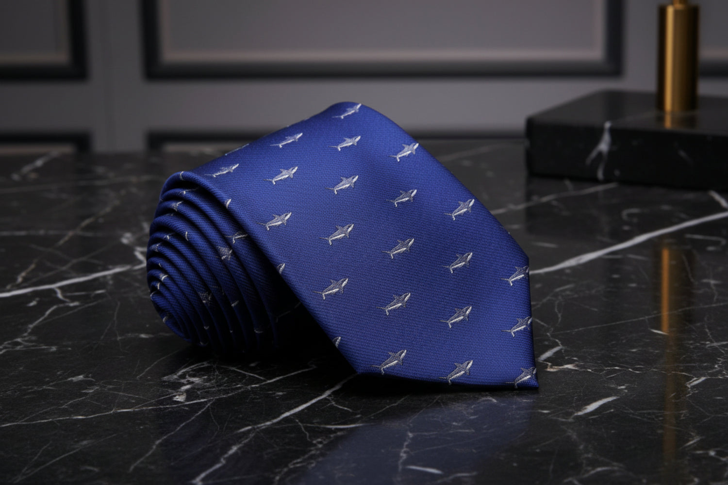Deep Blue, Grey, White Great White Shark Tie 