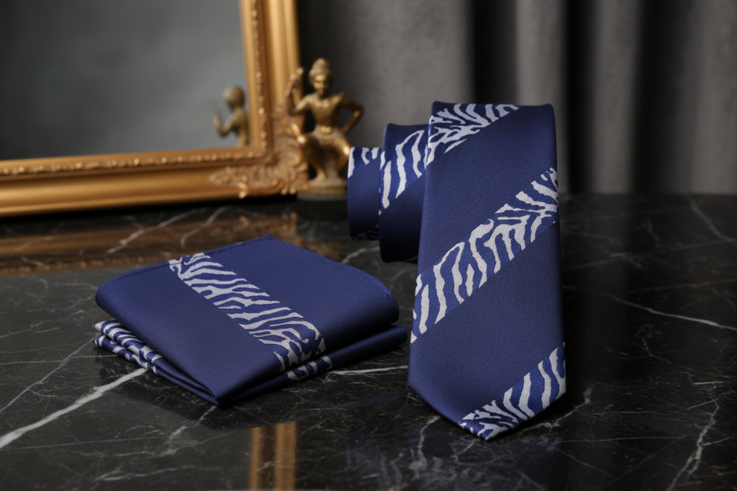 View 2:  Tiger Strength Tie and Pocket Square University Grey