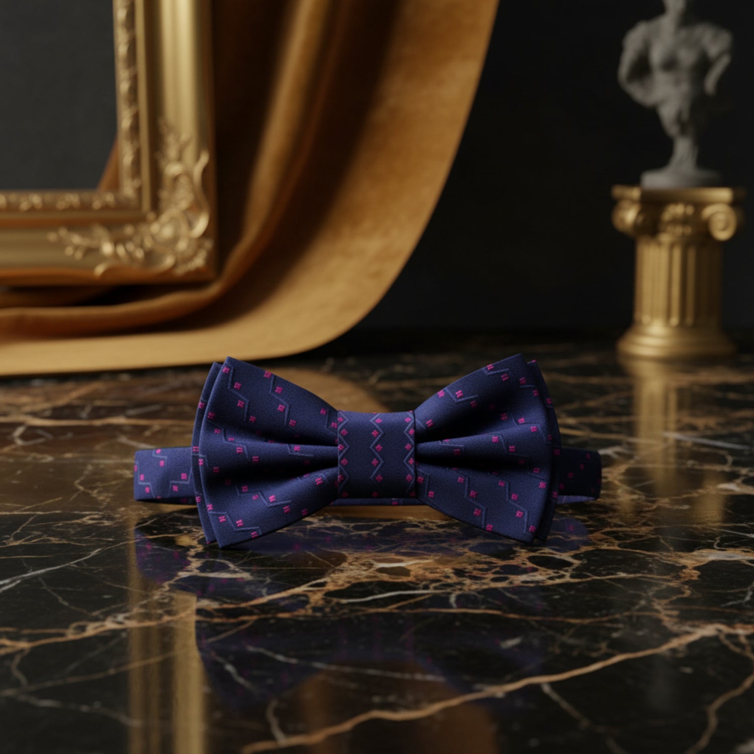 Blue and Pink Geometric Bow Tie Pre Tied