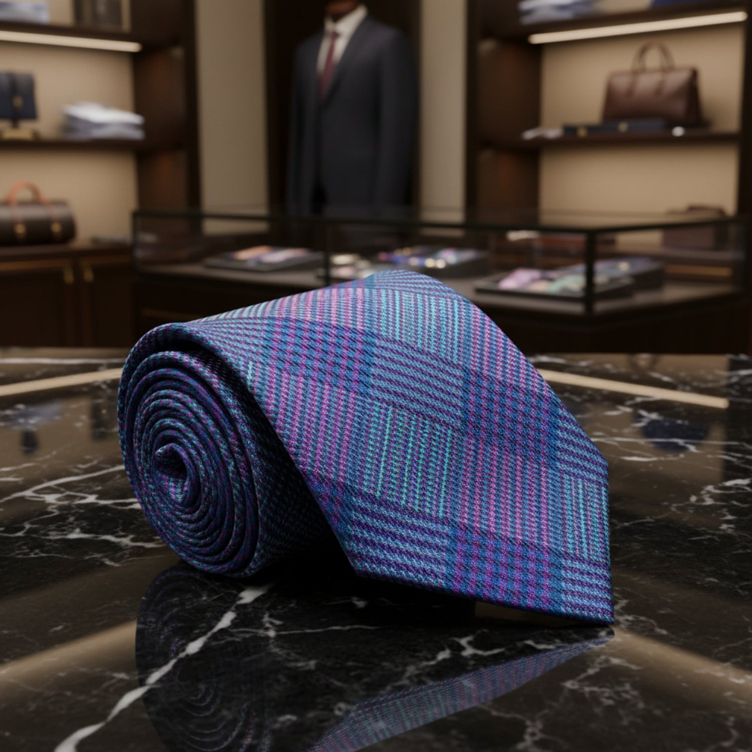 Blue, Purple Plaid Tie 