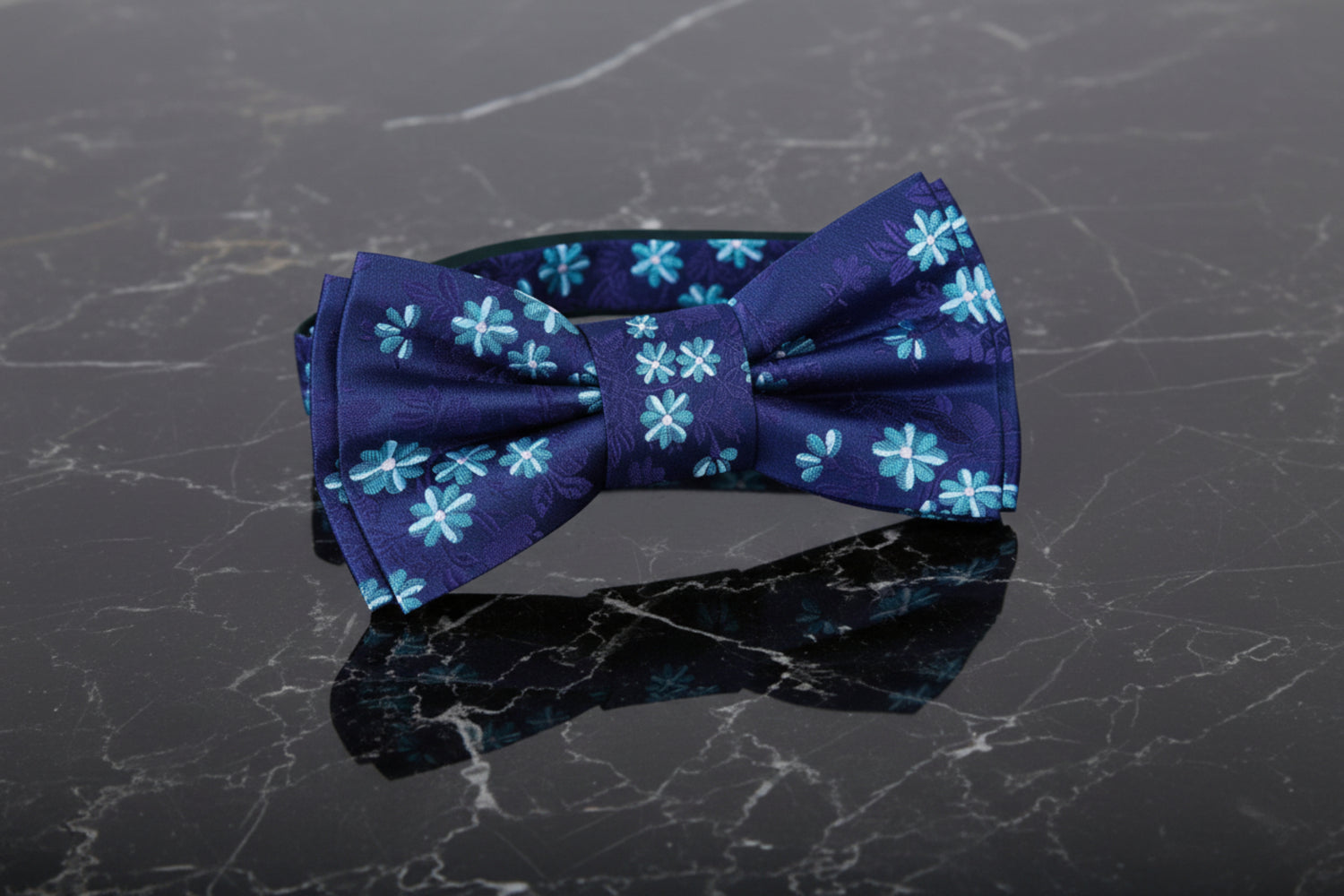 Shades of Blue with Purple Flowers Pre Tied Bow Tie