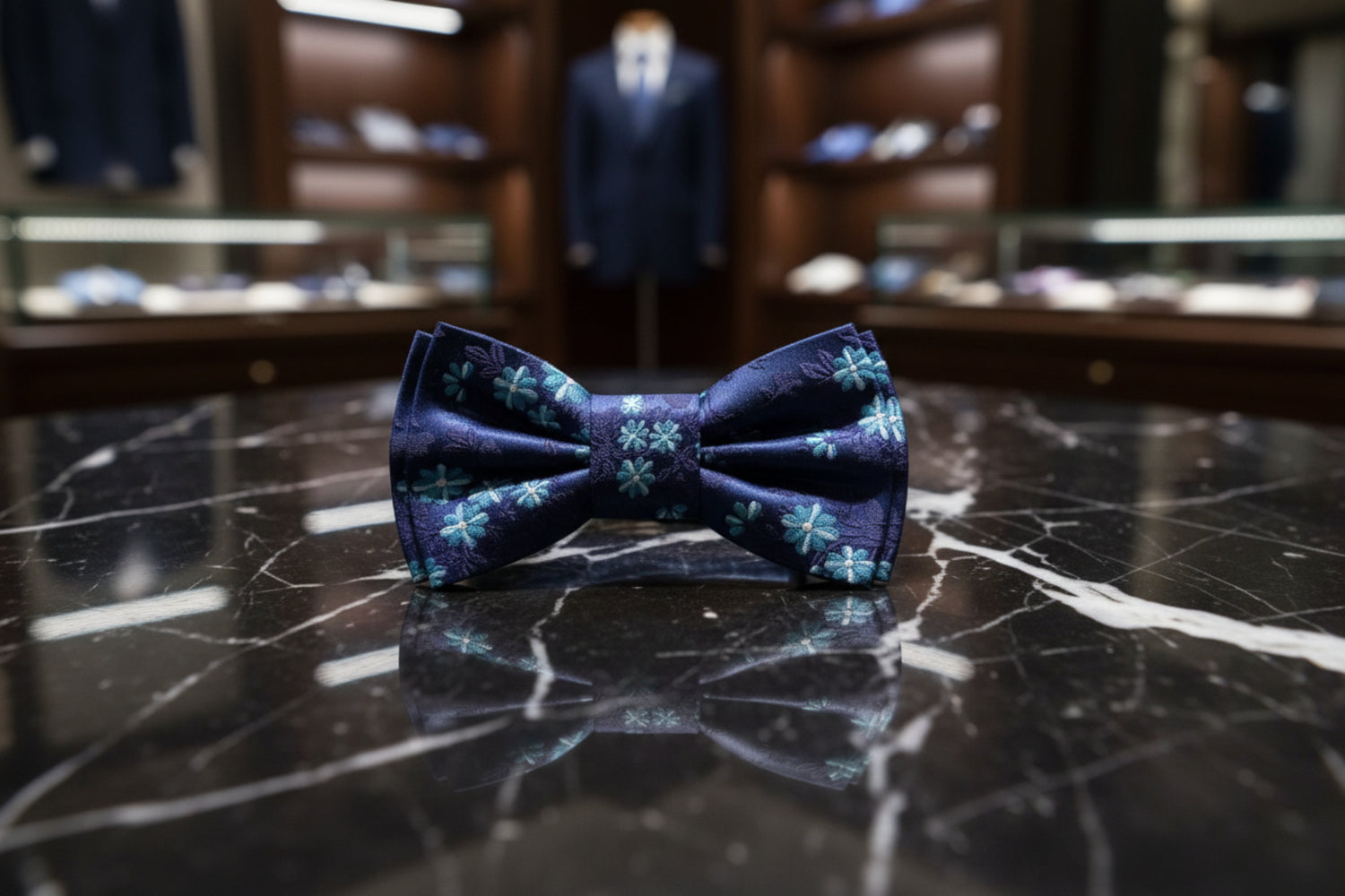 Blue Floral Bow Tie